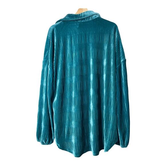 Buckle Daytrip Ribbed Velvet Tunic Shirt Button Front Teal XL Stretch - Picture 2 of 6